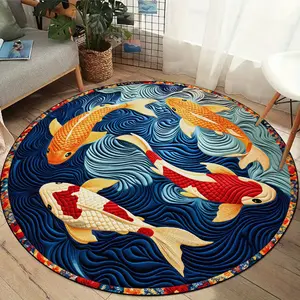 3D Fish Pattern Rug, Round Soft Non-Slip Carpet, Easy Clean, Suitable for Living Room Bedroom Bathroom Kitchen Hallway