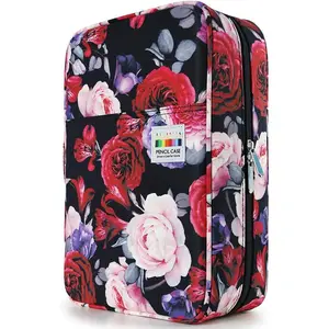 Colored Pencil Case 304 Slots Pen Case Organizer with Handy Wrap & Zipper, Multilayer Holder for Prismacolor Colored Pencils & Gel Pen (Red  Rose)