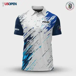 Men's 2026 Golf Open Blue Sporty Pattern Polo Shirt, Stylish Comfortable Apparel for Golf Lovers