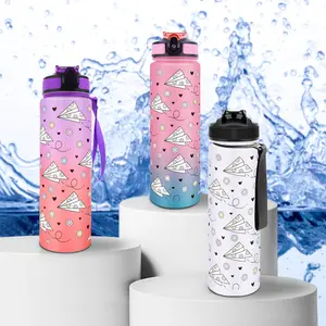 32oz Gradient Color Water Bottle with Plane Print, BPA-Free Leakproof Design, Drink Tracker, Ideal for Sports, Fitness & Outdoor Adventures