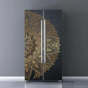 Vintage Art Self Stick Vinyl Door Mural Sticker - Peel and Stick Removable Refrigerator Wrap Decal - Noble Mandala - 32.3x78.7", 2 Pcs Set