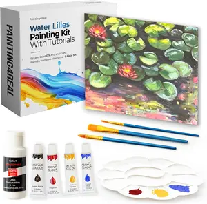 DIY Water Lillies Acrylic Painting Kit with Video Tutorials - 9pc Art Set for Adults and Beginners