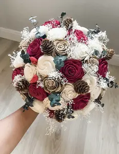 Ivory, Red, Ivory, & Pinecones Bridal Bouquet