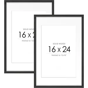 16x24  Poster Frame Set of 2, Display picture 12x18 with mat or 16x24 without Mat, Wall Gallery Frame and Large Photo Frame for Wall Display-Black