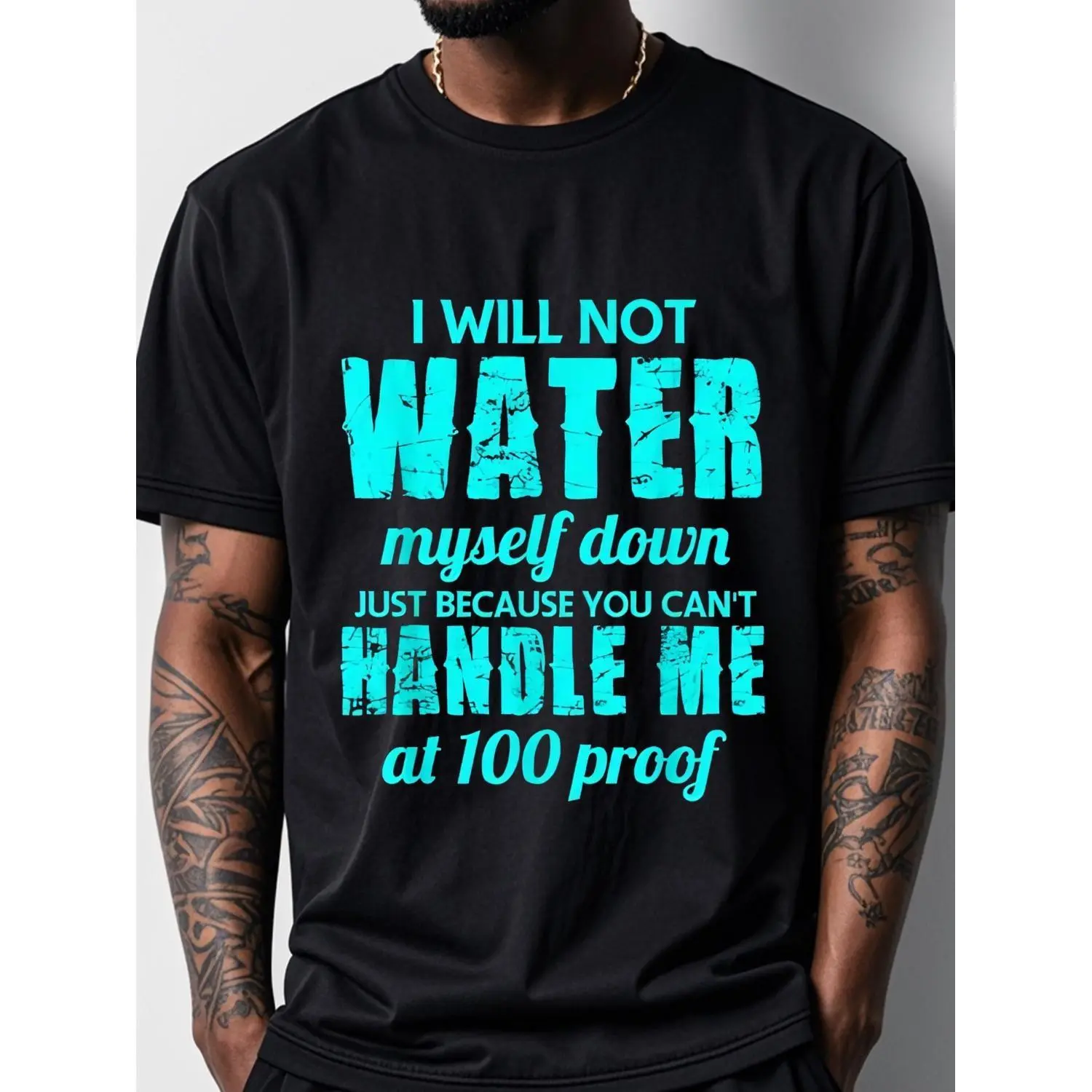 Women's Crew Neck Short Sleeve Breathable Cotton T-Shirt - Black Background, Light Blue Striking Print, Casual Empowerment Statement Piece for Everyday Wear