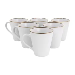 Elama Set of 6 Stoneware Matte Mugs with Gold Rim