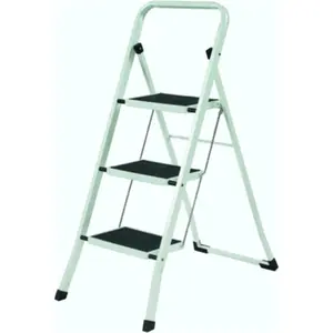 YBMHome 1624-12 3-Step Folding Lightweight Step Ladder Stool Black & White, Lightweight Foldable Ladder, Portable Folding Ladder, Steel