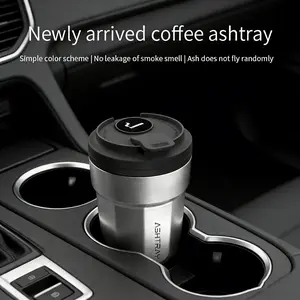 LED Illuminated Car Ashtray Cup Holder with Secure Lid Metal Inner Leak Proof Design Creative Vehicle Interior Accessory Organizer
