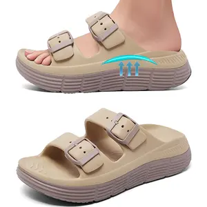 Lxso Women's Recovery Platform Sandals, Arch Support for Flat Feet & Plantar Fasciitis, Thick Orthotic Cushion for Foot Pain Relief, Adjustable Straps, Comfort Sport Slides, Reduces Stress on Feet, Joints & Back Post-Exercise, Open Toe House Slippers