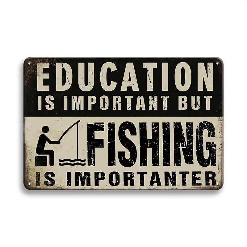 Retro Fishing-Themed Letter Pattern Iron Tin Sign, 1-Count Modern Decorative Plaque, Home Decor Supplies for Room, Indoor Garden, Outdoor Use, Ideal Gift, Metal