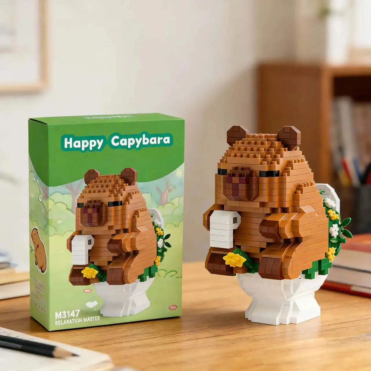 Capybara Cartoony Micro Building Kit, ABS Plastic Mini Nano Brick DIY Puzzle for Adults, Cute Animal Figure Desk Decor Toy Gift (Home & Festive Party Supplies)