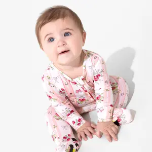 Floral Stripes Bamboo Convertible Footie Baby Clothing Sleepwear Set