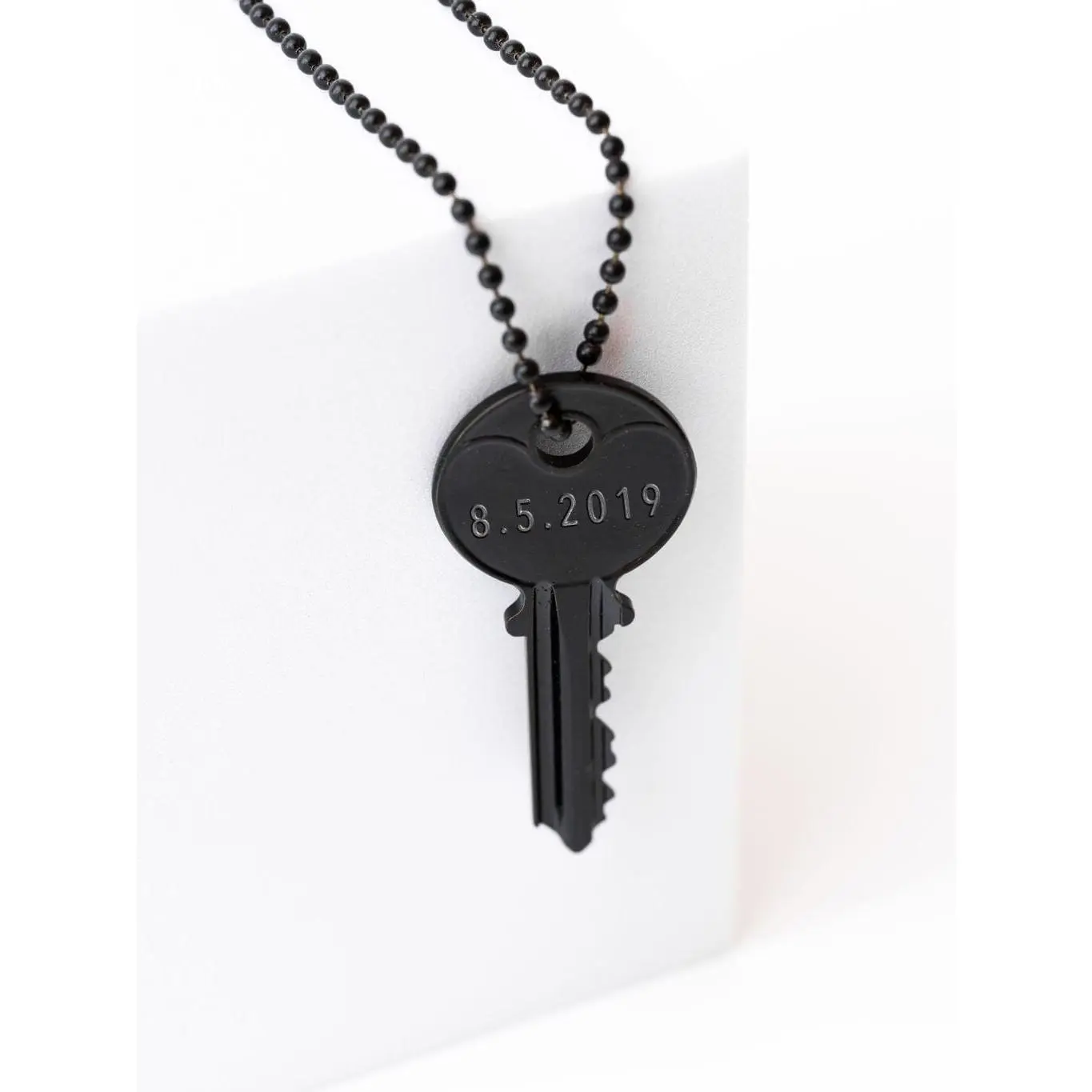 Sobriety Date Anniversary Matte Black Key Necklace