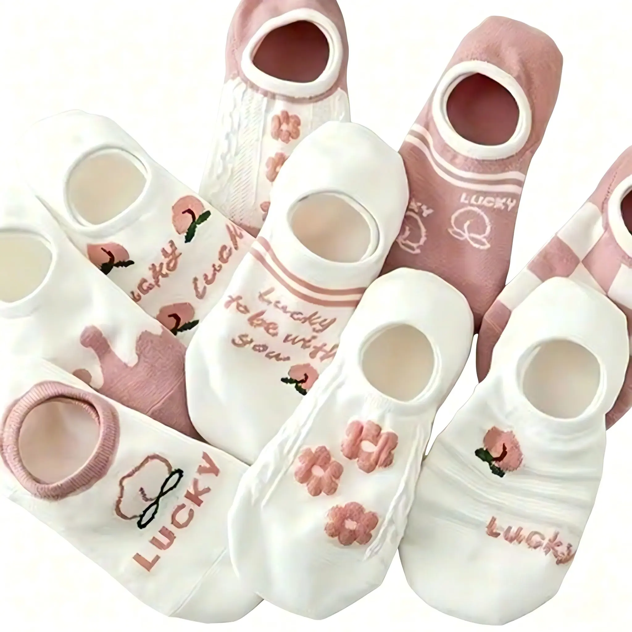 Comfortable Soft Breathable Peach Boat Socks 5 Pairs for Women Easy to Clean Daily Outdoor Wear and Play Everyday Pink Ankle Socks - Style