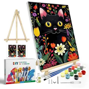 by Numbers Kit for Adults with Frame, Black   by Number with Easel, DIY  Oil Painting by Numbers Black , Easy Adult  by Number Kits Canvas for Wall Decor 8x12 Inch