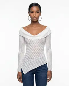 White Draped Knit Long-Sleeve Top
