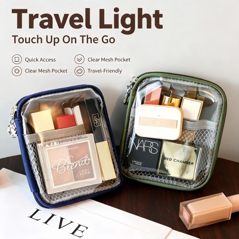Women's Plain Polyester Mini Makeup Pouch - Single Pack, Compartmentalized Organizer with Zipper, Portable for Lipstick & Essentials, Ideal for Air Travel & Everyday Use, Stylish Functional Makeup Bag Gift