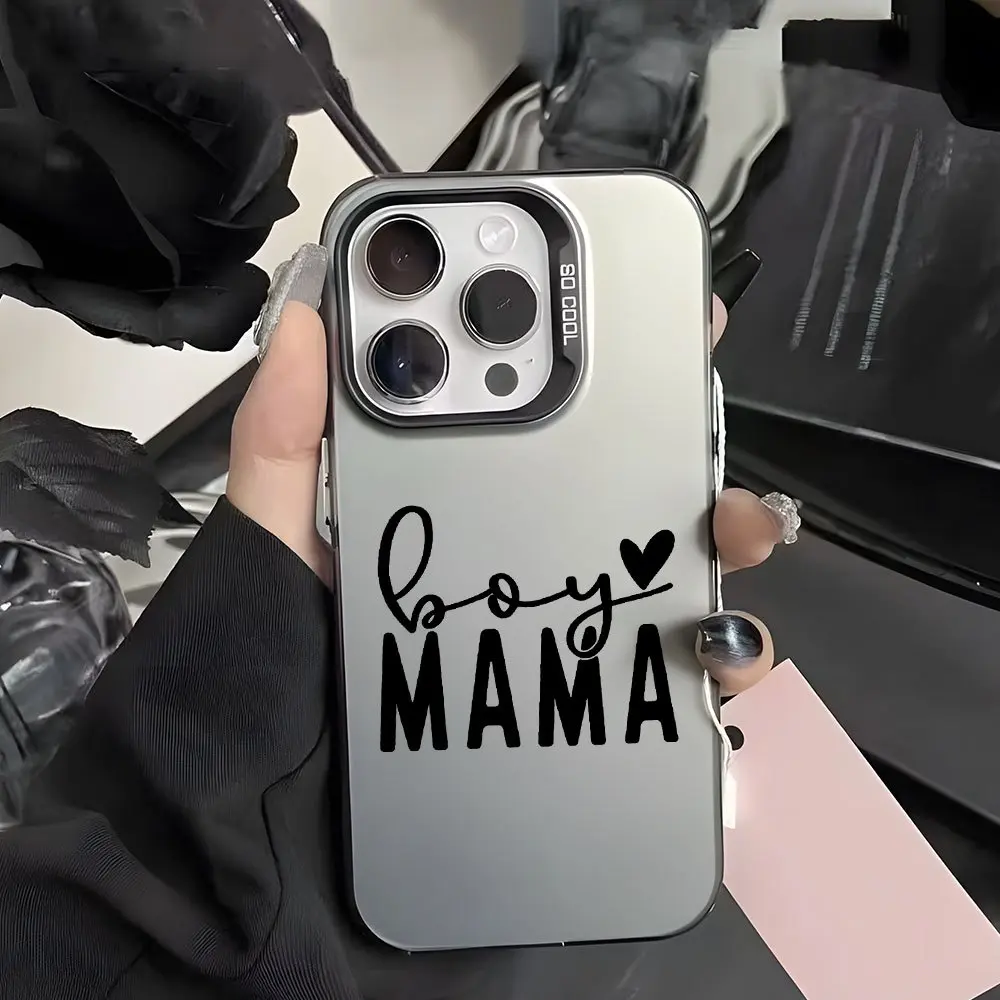 Glow-in-Dark TPU iPhone Case - Artistic "Boy MAMA" Lettering, Non-Slip, Shockproof, Large Hole, Minimalist Protective Cover for iPhone 16/15/14/13/12/11 Plus Pro Max, Mobile Phone Accessories, Holiday Gift