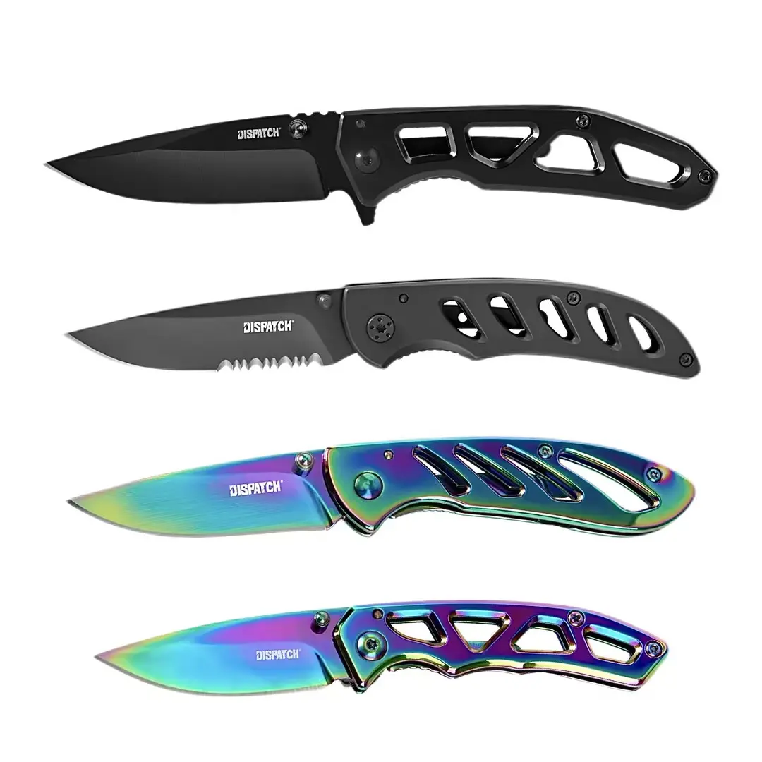Hollow Integrated Lock EDC Knife with Convenient Pocket Clip, 8CR Titanium stainless steel, Drop Point Blade, Thumb Stud for Quick Open, Great Gifts for Camping Hiking Outdoor Work