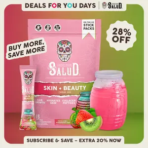 Salud 2-in-1 [Skin & Beauty] Powder Stick Dietary Supplement Drink Mix, Collagen Peptides (Verisol), Hyaluronic Acid, Vitamin C, Biotin, Lustriva, Gluten-Free, Hydration, Skin & Hair Support, For Men & Women (15 Servings), Deals For You Days
