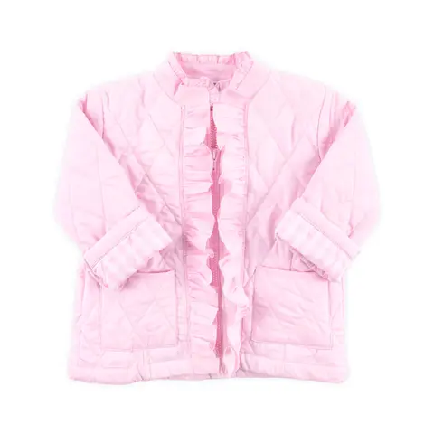Pink Quilted Ruffle Coat - Cute Girls Jacket with Gingham Lining