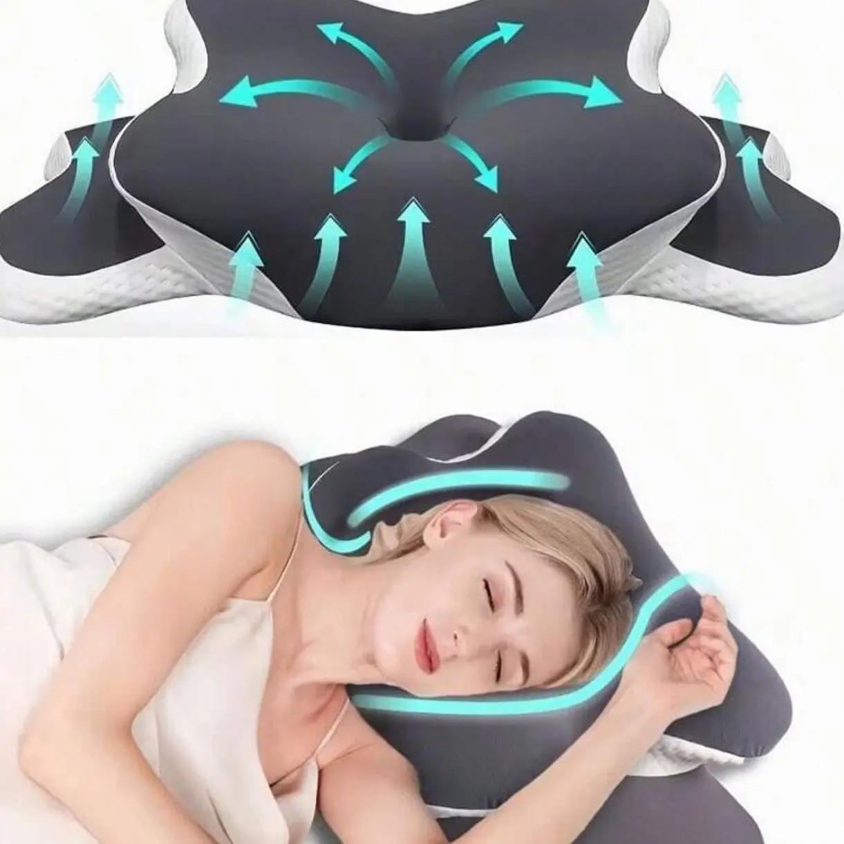 Ergonomic Memory Foam Butterfly Neck Pillow With C-Shape/Dual Height Adjustment, Transparent Protective Cover Support, Suitable For Side/Back/Stomach Sleeping, Travel And Home Use, Machine Washable, Home Sanctuary