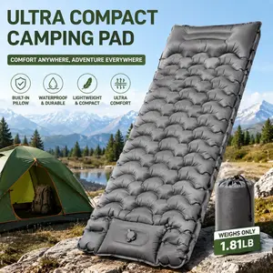 【Father’s Day Gift】Hikenture Camping Sleeping Pad, Extra Thick 5 Inch Camping Mat,  Ultralight Camping Mat with Pillow, Built-in Foot Pump Inflatable Sleeping Pads Compact for Camping Backpacking Hiking Traveling Tent,Single,Gray,Summervibes