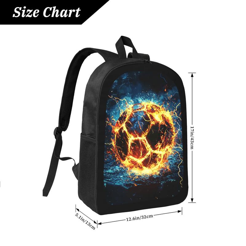 Fiery Soccer Ball Backpack - Lightweight Large Capacity School Bag with Adjustable Straps, Durable Design & Vibrant Print for Boys & Girls, Casual Daypack for School, Travel, Sports, Backpack for School, Sports Bag, Dynamic Graphic Bag, Secure Zipper Clos