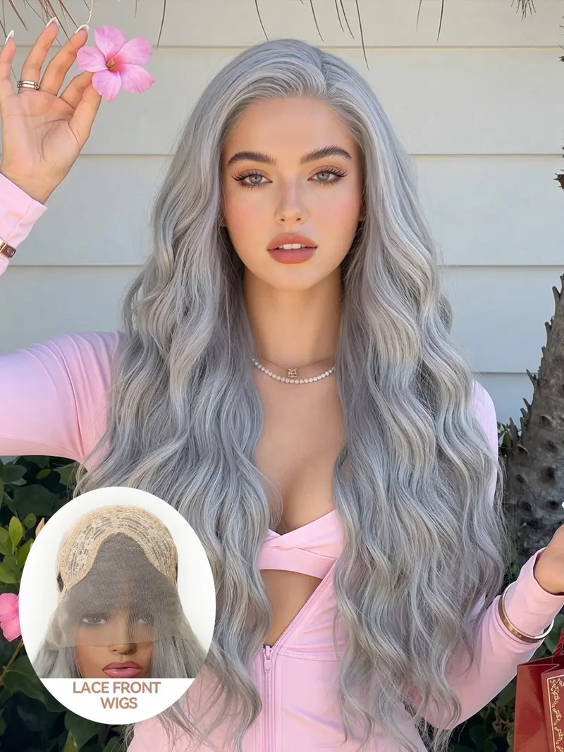 18-Inch Medium-Length Straight Lace Front Wig, Gradient Grey  display picture 1