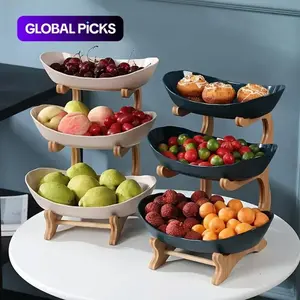 3 Tier Fruit Bowl, 1 Count Large Capacity Tiered Fruit Basket with Bamboo Stand Display Storage Rack, Kitchen Counter Tray for Fruit Snack Nuts Bread Candy, Drawer Style Options #TOP PICKS