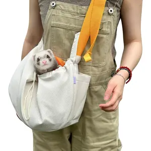 Ferret Sling Carrier - Pet Carrying Bag with Adjustable Strap Hands Free Shoulder Bag Crossbody Travel Slings Soft Small Animal Bonding Pouch Front Backpack for Ferret Rabbit Puppy Kitten (Beige)