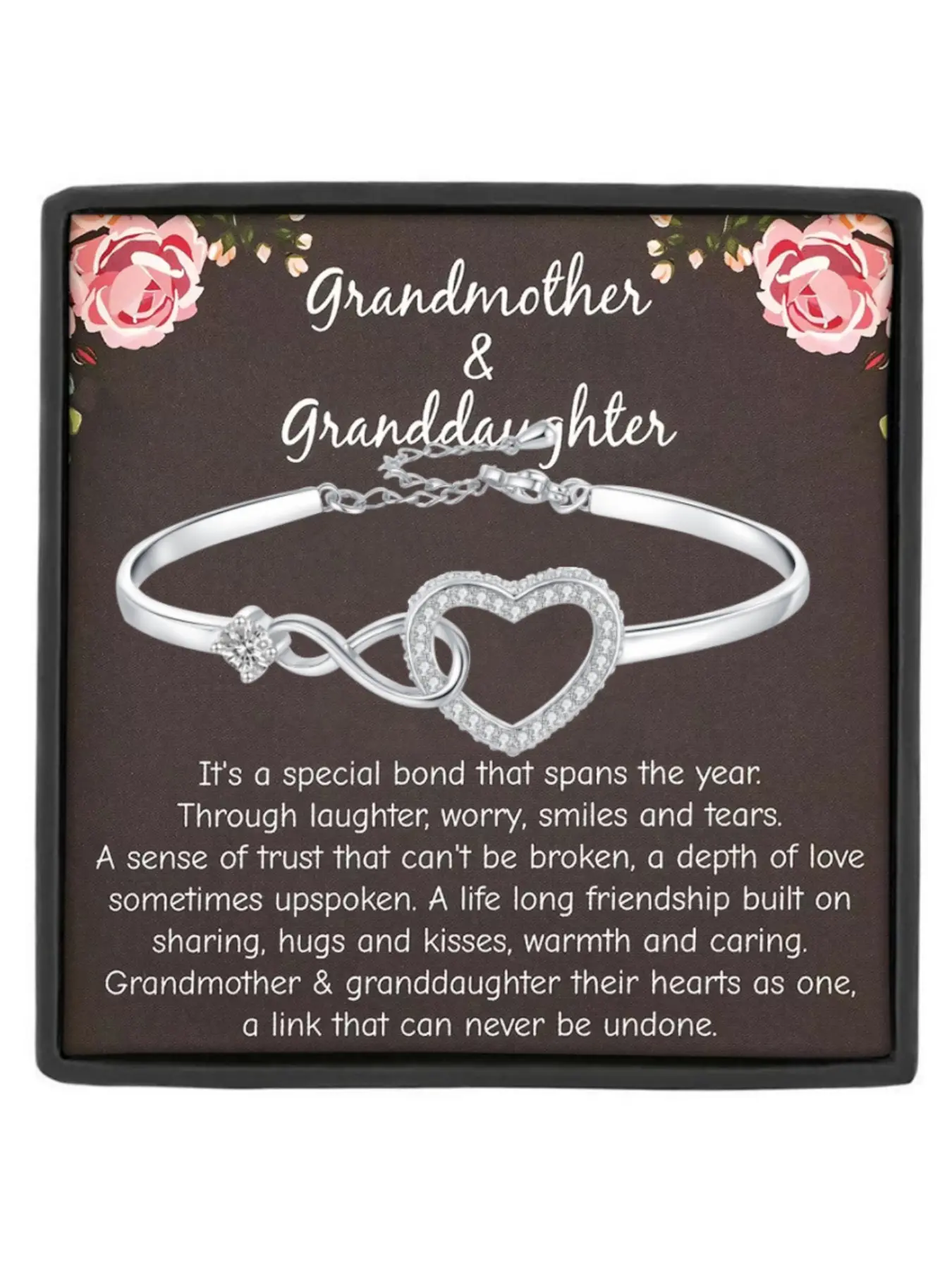 Grandmother & Granddaughter Bracelet Infinity Heart CZ Bangle Bracelet Birthday/Christmas/Graduation Gift Family Reunion Gift Heart Cuff Bracelet