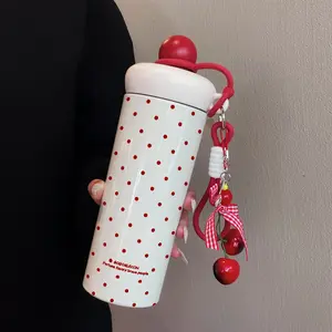 600ML Cherry Pendant Insulated Cup, Polka Dot Coffee Mug, Stainless Steel 316, Suitable for Outdoor Sports, Travel, Home Use, Best Gift, Drinkware, Water Bottles