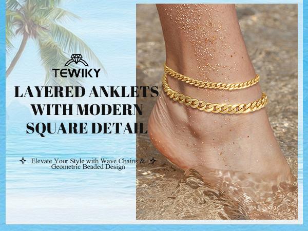 TEWIKY Ankle Bracelets For Women Waterproof Chunky Cuban Link Chain Trendy Large Layer Anklet Set Jewelry Gift for fashion For Summer Jewellery dealsforyoudays Jewlery anklet For Valentine's Day gifts