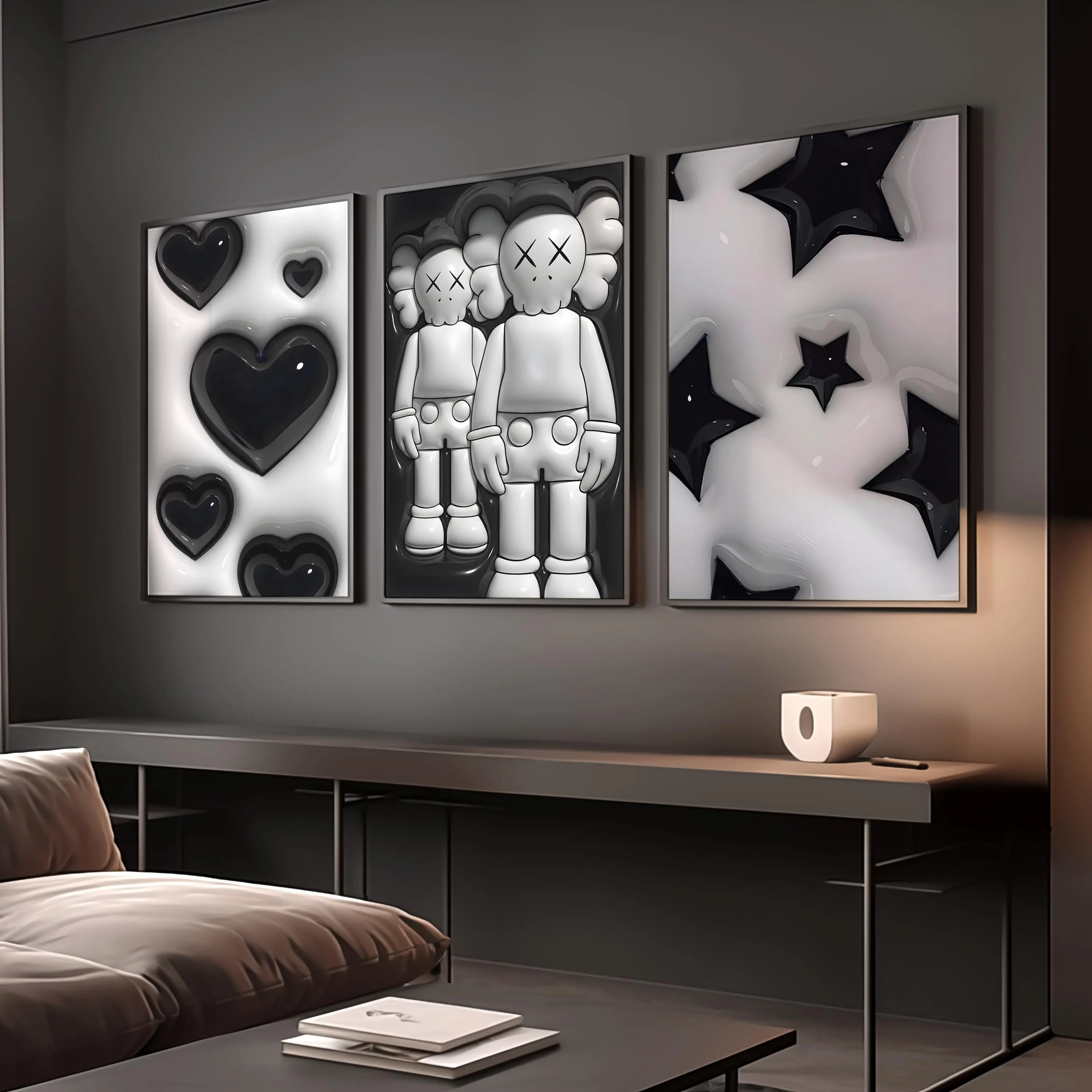 KAWS Poster Set Hypebeast Graffiti Wall Art Wall Art and Minimalist Graffiti Decor Perfect Gift for Art & Sneaker Lovers