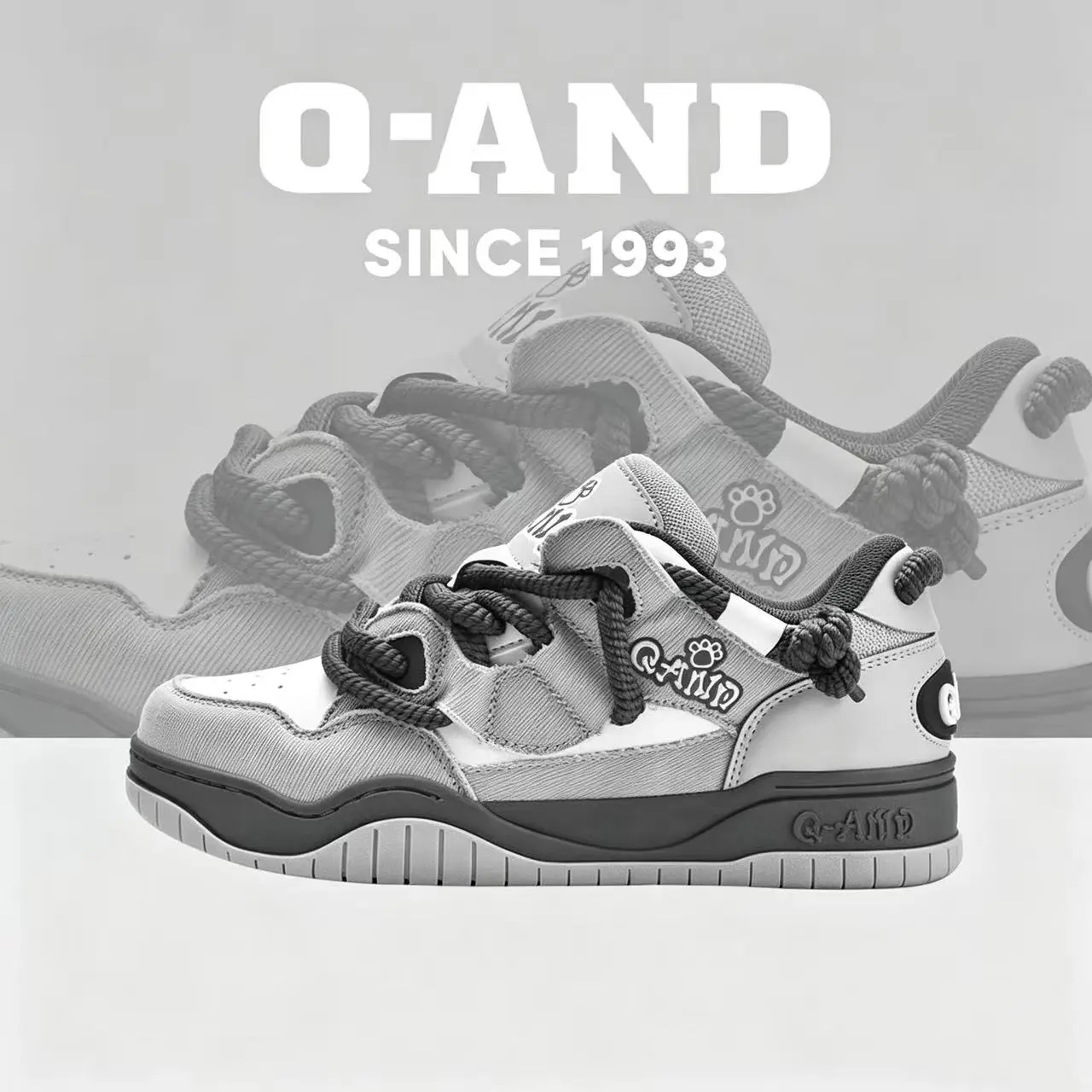Q-AND 2026 Retro Chunky Skateboard Shoes, Cute Couple's Sneakers with Rope Laces, Athletic Trainers for Casual Wear, Sneakers Trainer Shoes
