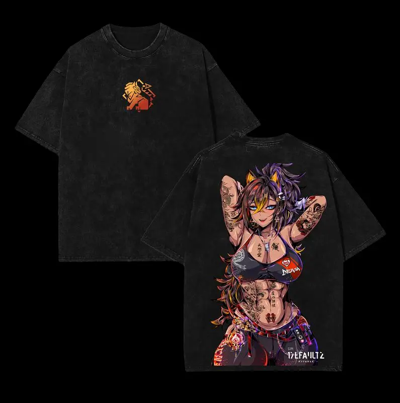 Limited Retro Dehya Genshin Impact Game Double Printed Vintage Washed Tee Unisex Oversize Heavyweight Cotton Manga Graphic Crewneck Soft Tops Natural Shade T-shirt Anime Gift