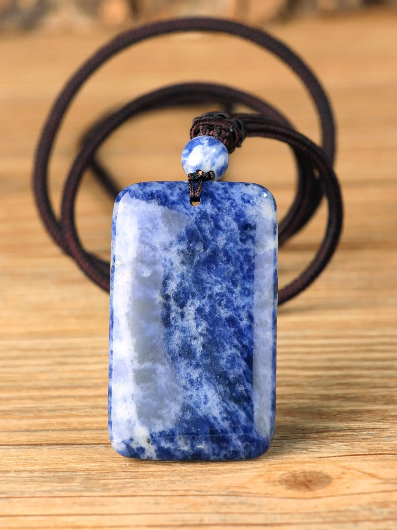 Handmade Blue Sodalite Necklace, Healing Crystal Amulet, Geometric Natural Stone Long Chain, Men's Energy Balance Charm, Peace and Good Luck Jewelry, Pendant with Necklace