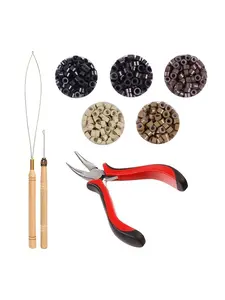 Hair Extensions tool Kit Threader Pulling Hook & Pliers 500Pcs Silicone Beads for Hair Extensions, 5Colors 5mm Silicone Lined Beads Microlink Rings Hair Extensions Tool For Beads Hair Extensions DIY for hair extensions pliers