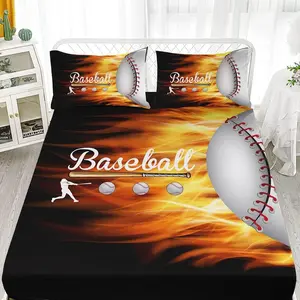 3-Piece Kids Baseball Bedding Set, Baseball Pattern, Deep Pockets, Suitable for All Seasons, Boys & Girls