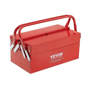 VEVOR 14-in Steel Tool Box, 2-Tier 3-Trays Portable Folding Cantilever Tool Chest Organizer with Dual Handle, Flip-Top Lid, Lock Hole & Powder Coated Finish, for Household & Repair Shop Use