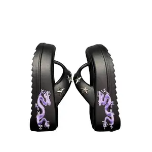 Black Platform Sandals with Silver Star Details – Trendy Thong Style Footwear – Stylish Alternative Fashion for Summer