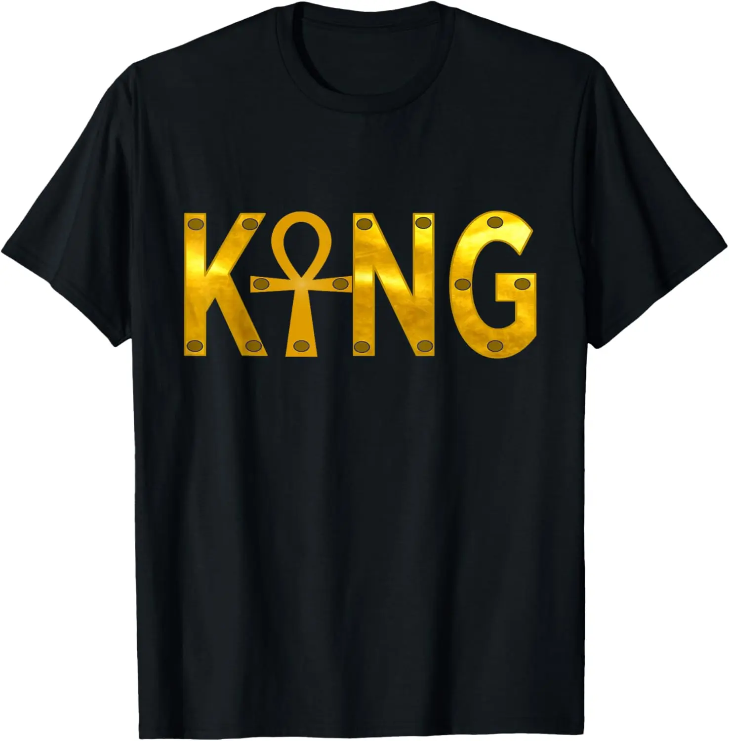 Men's Pure Cotton Round Neck Short-Sleeve Graphic T-Shirt - Egyptian Ankh Kemetic Design, Fitness/Casual Wear, Natural Fabric, King Husband Themed Gift for Men