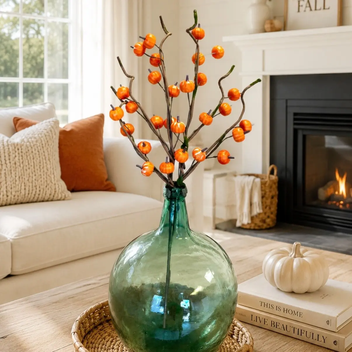 Mini Pumpkin Branch | Realistic Faux Fall Stem | Harvest & Halloween Decor  Pumpkin Stick