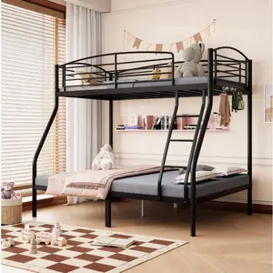 Twin Over Full Metal Bunk Bed with Ladder & Guardrail, Heavy-Duty Space-Saving Design, Smooth Rounded Edges, for Dorms & Small Rooms, Black/White/Pink