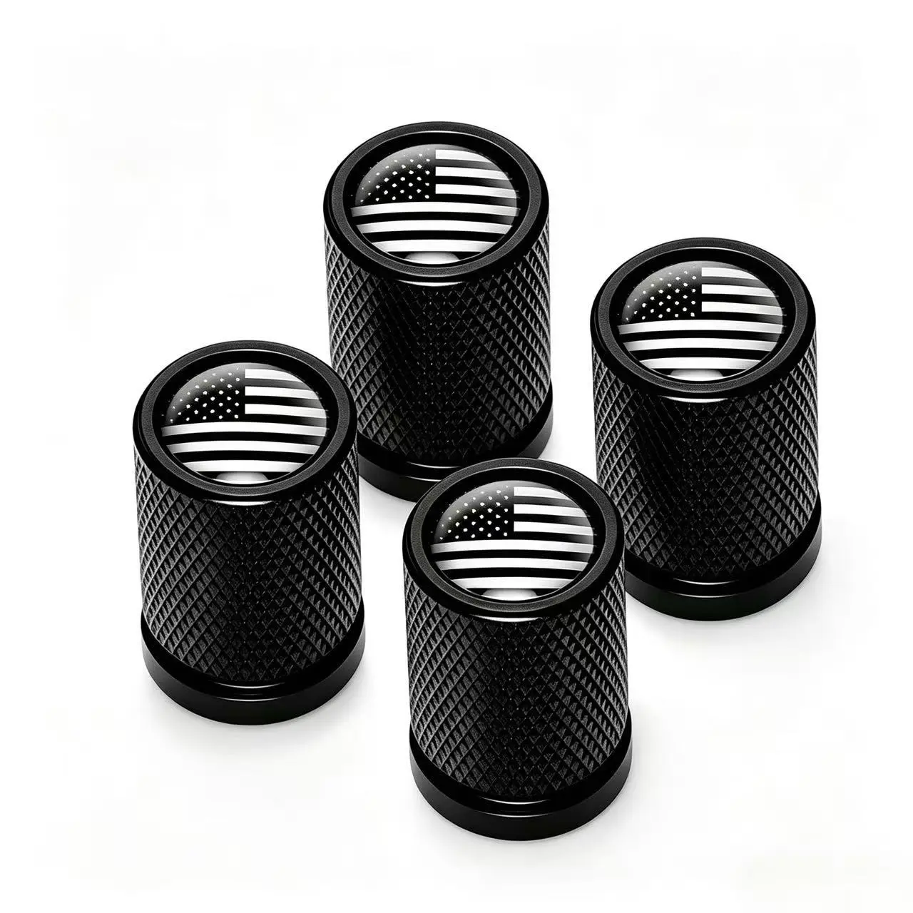 American Flag Tire Valve Stem Cap Cover, Black 4 Pack Tire Valve Caps with Belt O-Ring Seal, Corrosion Resistant Universal Wheel Valve Stem Covers for Cars Trucks SUV
