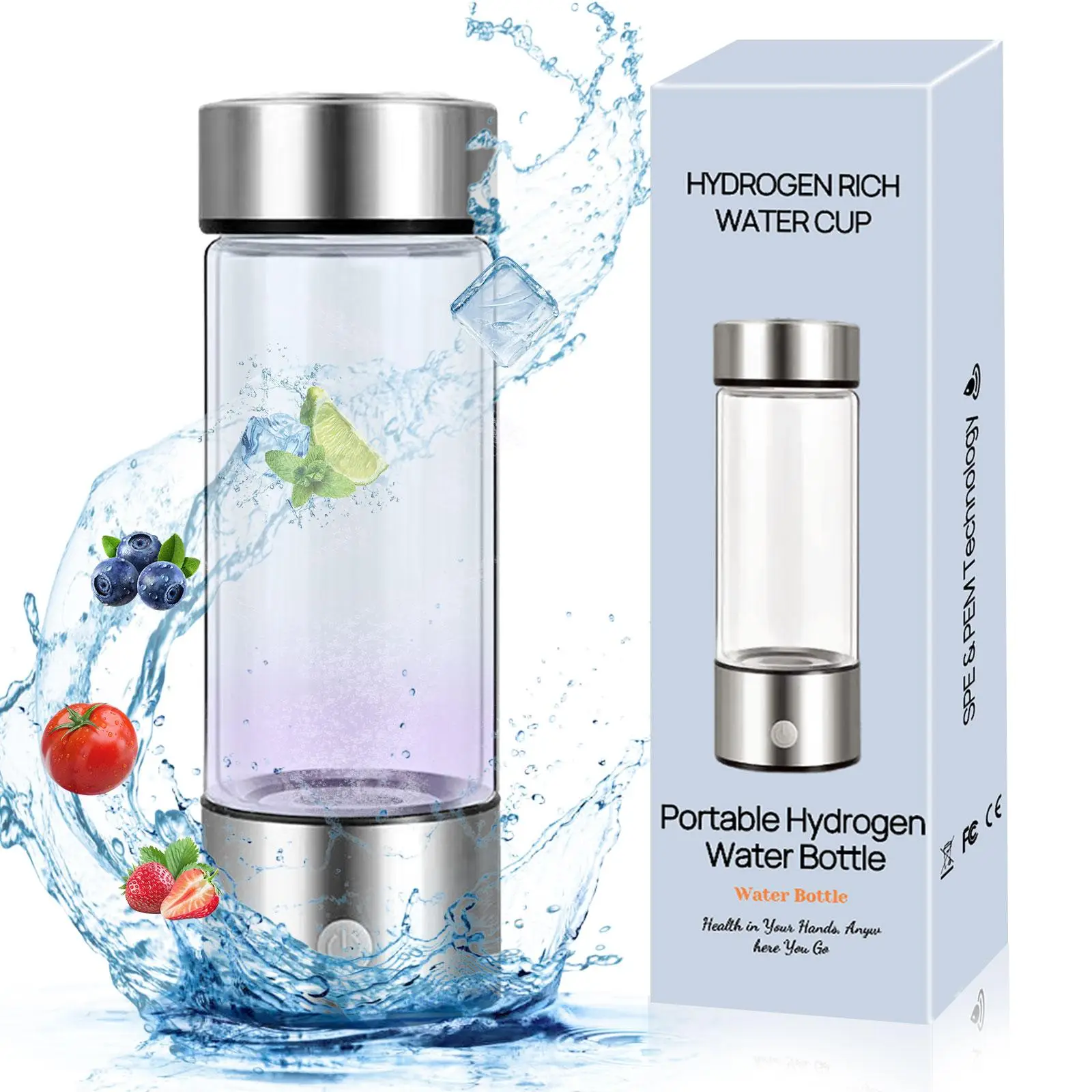 Hydrogen Water Bottle, USB Rechargeable Ionizer Water Bottle, Hydrogen Enriched Smart Water Bottle for Home, Travel & Office