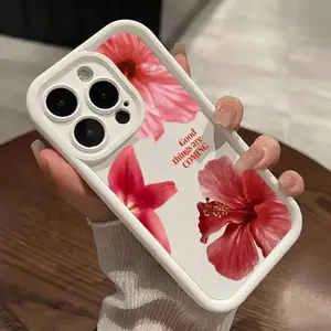 Promising Florals Lily Pattern TPU Phone Case for iPhone 15 16 14 Pro Max 13 12 11 XR XS Plus Shockproof Full Camera Protection Durable Slim Silicone Cover Cellphone Protective