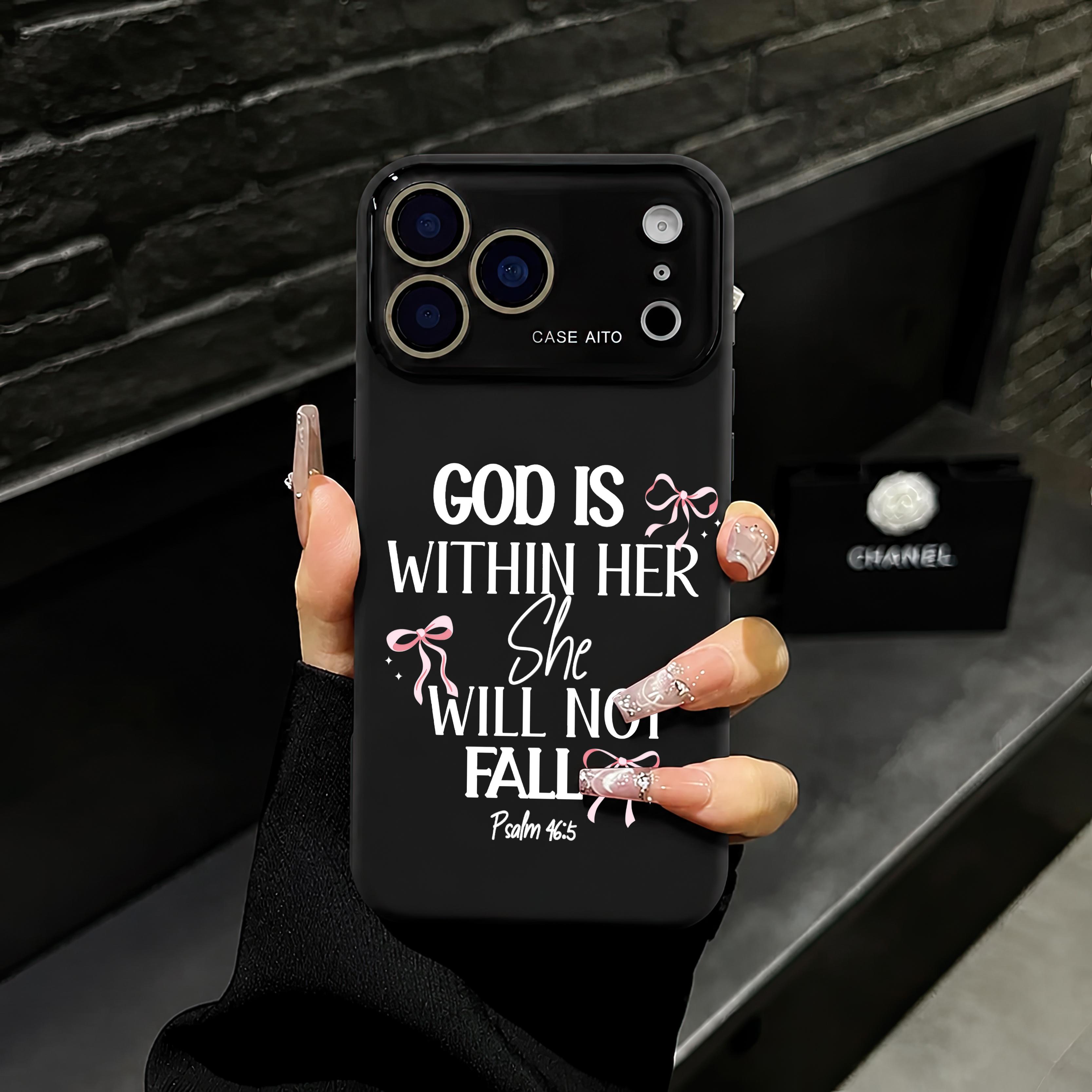 God Is Within Her Psalm 46:5 iPhone Case, Inspirational Faith Quote Phone Case for iPhone 17 Pro Max 16 15 Plus 14 13 12 , Shockproof Durable Protective Case, Suitable for All People All Religions All Faiths.HY81