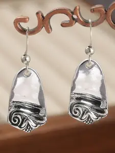 Bohemian Silver Color Keychain Hook Earrings, Handmade Textured Pendant Earrings, Antique Style Jewelry Memorial Gift